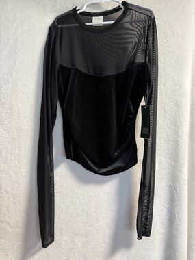 wild fable Black Velvet & Mesh Long Sleeve Top